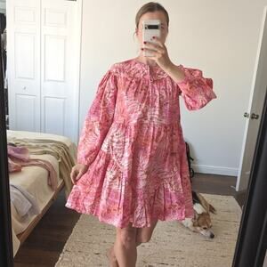 Ulla Johnson Leika Pink Ruffled Floral Cotton Mini Dress, Size 6